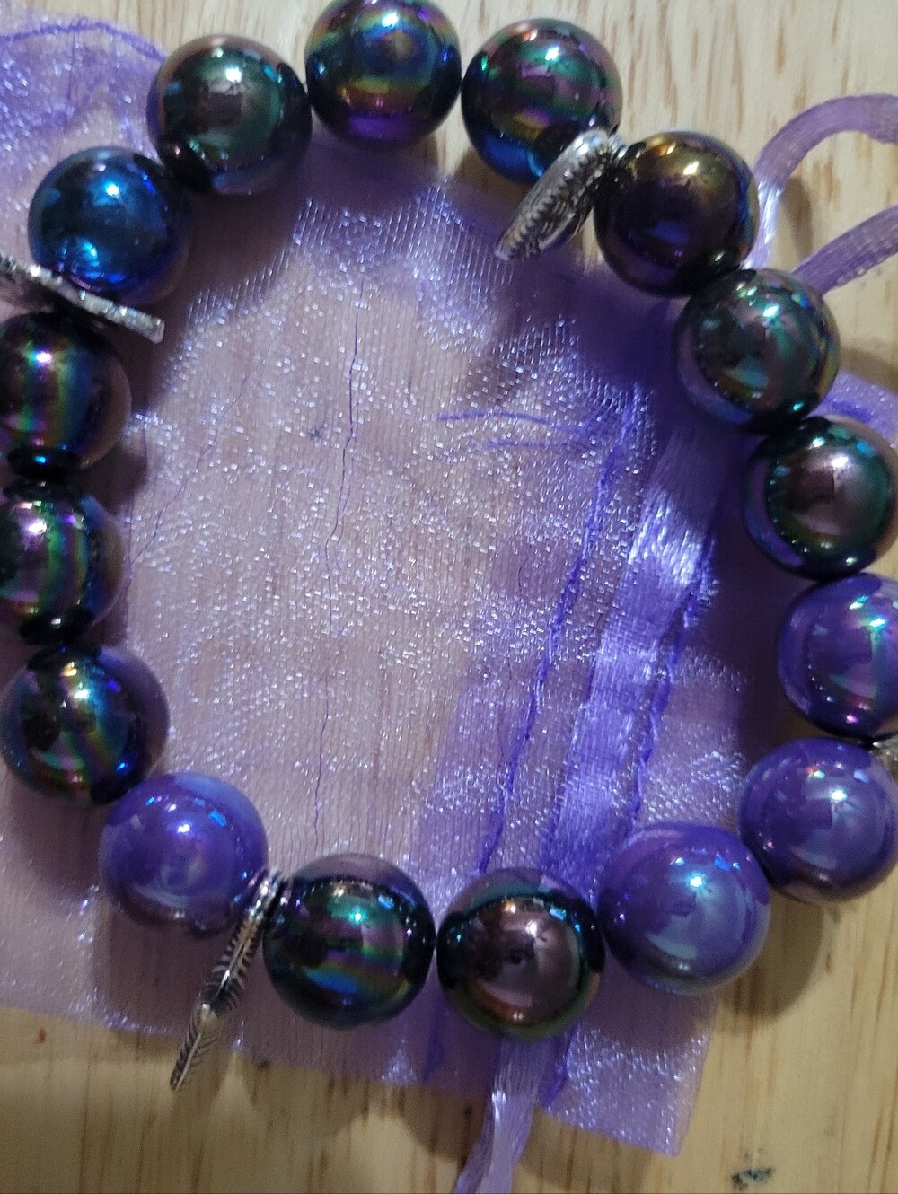 Handcrafted Iridescent Purple Bead Bracelet - Women Jewelry